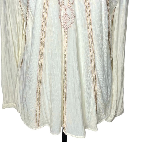 Chico’s Size 2 (12/14) Cream Boho Embroidered Beaded Peasant Top Long Sleeve - Picture 6 of 12